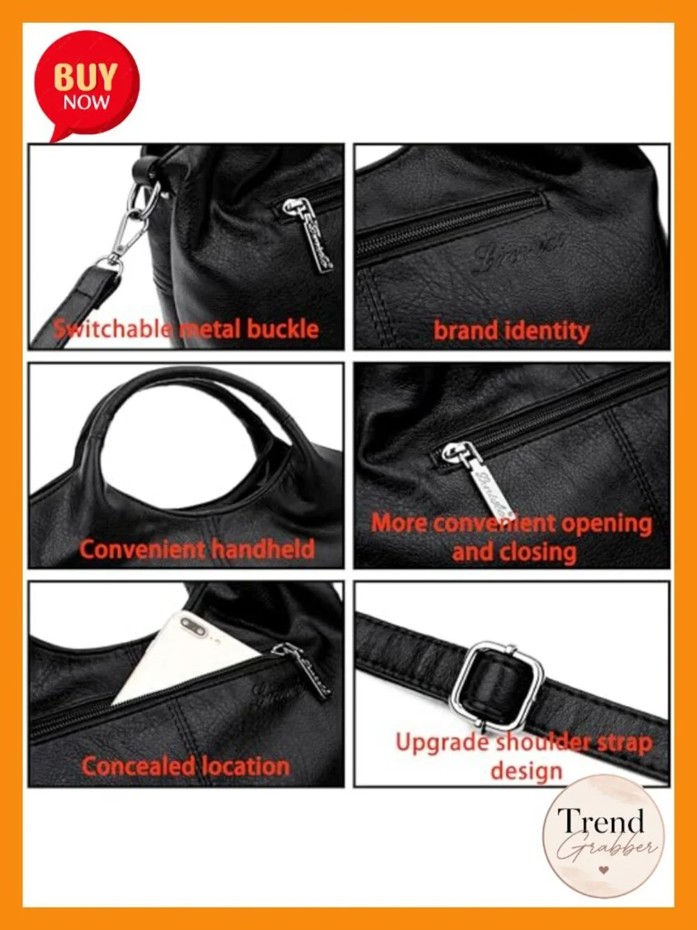 PU Leather Hobo Shoulder Tote Satchel Handbag with Top Handles
